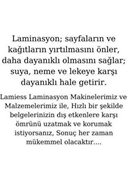 A4 216 x 303 mm Laminasyon Filmi 80 Micron 100'lü Paket Yapışkanlı