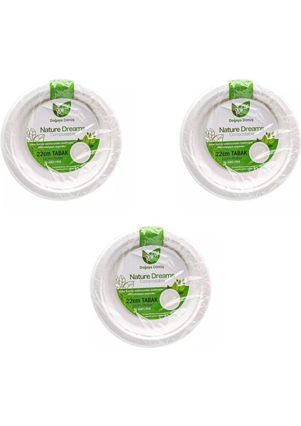 Ekolojik Karton Kağıt Parti Tek Kullanımlık Tabak - 22 Cm. - 50 Adetlik 3 Paket