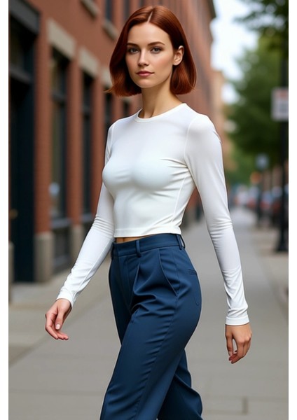 Kadın Fitted Bisiklet Yaka Bordo Çizgili Uzun Kollu Viskon Ribana Kışlık Bluz Günlük Kullanım Için