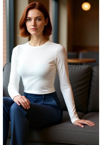 Kadın Fitted Bisiklet Yaka Bordo Çizgili Uzun Kollu Viskon Ribana Kışlık Bluz Günlük Kullanım Için fiyatları