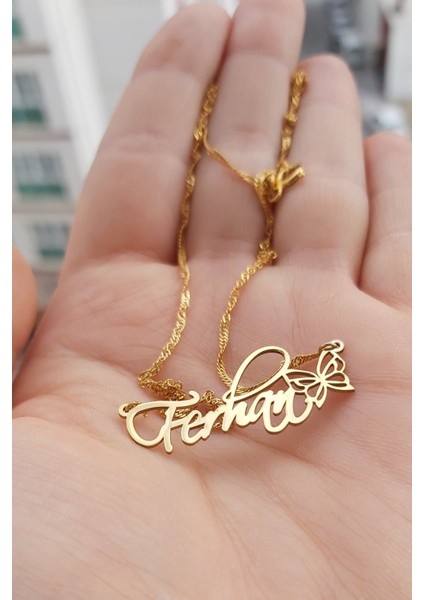 925 Ayar Gümüş 24 Ayar Altın Kaplama Isimli Kelebek Figürlü Kolye