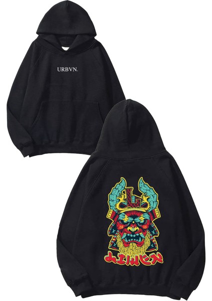 Indian Demon Tasarım Baskılı Oversize Siyah Kapüşonlu Sweatshirt