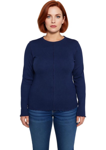 Stil Kadın Fitilli Bluz Crop Örme Fitted Kalıp Büyük Beden