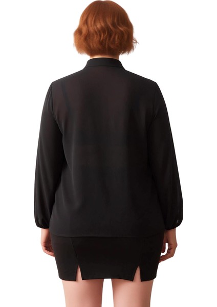 Bayan V Yaka Fırfırlı Uzun Kollu Şifon Bluz Plus Size Modeller Kaliteli Şık Rahat Modern Zarif fiyatları