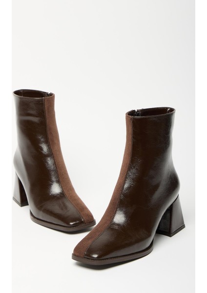 Kahverengi Rugan - Süet Kadın Küt Burun Minimal Bot