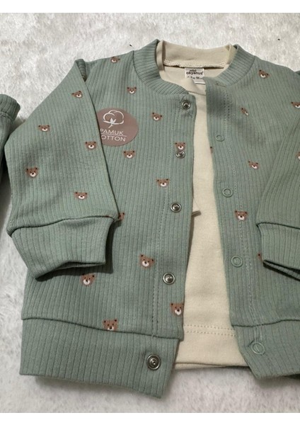 Tuembaby %100 Pamuk Ayıcık Desenli Hırka+ Uzun Kollu Body+Lastikli Tayt Unisex Bebek Takımı fiyatları