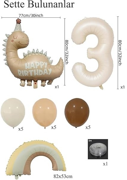 Yaş Retro Dinazor Doğum Günü Seti 3 Yaş İçin 5 Adet Renkli Balon ve 1 Folyo Balon ile Eğlenceli Parti fiyatları