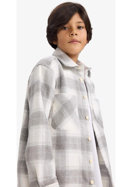 Erkek Çocuk Oversize Geniş Kalıp Polo Yaka Ekose Desenli Flanel Uzun Kollu Gömlek G3297A825WN modelleri