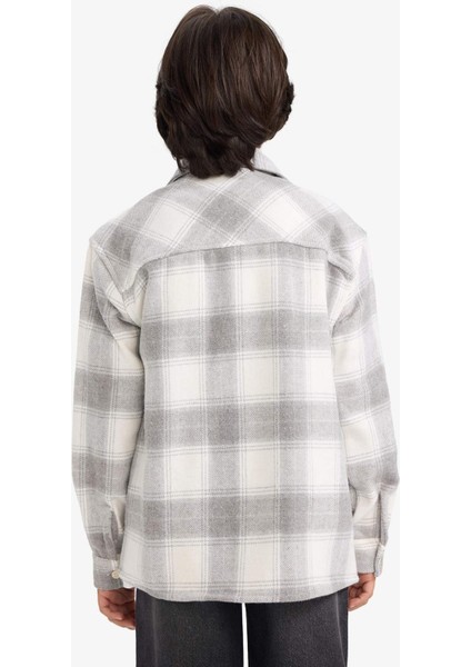 Erkek Çocuk Oversize Geniş Kalıp Polo Yaka Ekose Desenli Flanel Uzun Kollu Gömlek G3297A825WN indirimleri