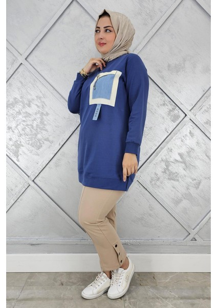 Kadın Kombinli Sallantı Aksesuar Detaylı Tesettür Tunik