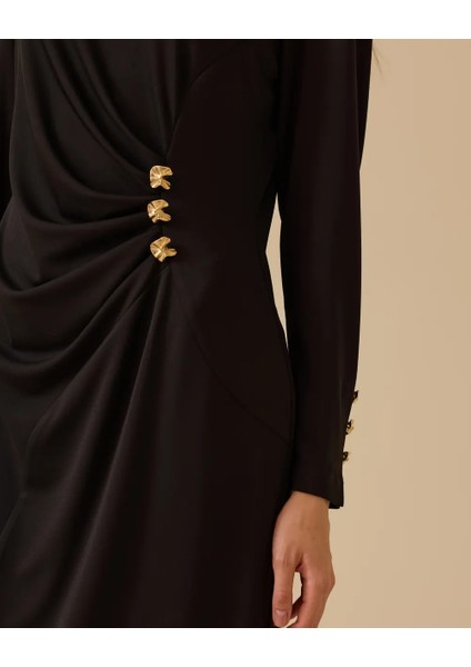 1023 Karından Büzgülü Kol Ucu Düğmeli Sandy Elbise 10002521311023 modelleri