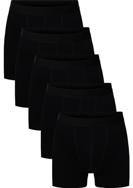 Erkek Siyah Düz Likralı Boxer Şort 5’li Paket