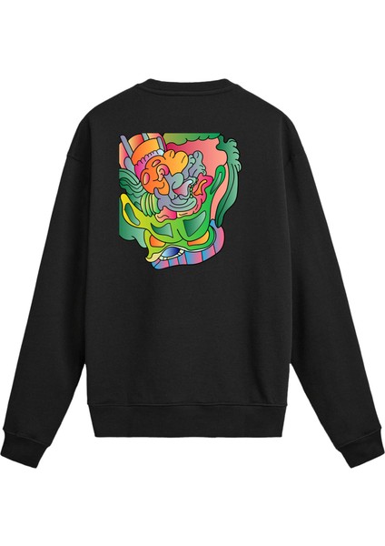 Sırt Baskılı Soyut Ejderha Figürlü Sweatshirt