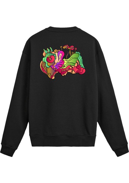 Sırt Baskılı Soyut Figür Tasarımlı Sweatshirt