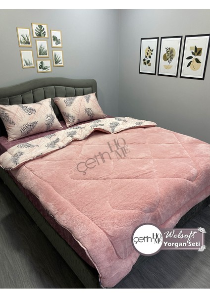 Çetinhome Çift Kişilik Desenli Welsoft Yorgan Seti Yaprak Gül Kurusu (Çarşafsız) fiyatları