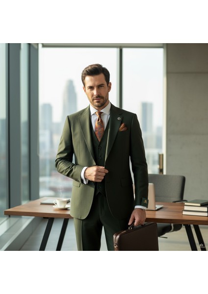 Erkek Takım Elbise, Mono Yaka, Blazer, Slımfıt, Haki Yeşil modelleri