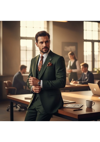 Erkek Takım Elbise, Mono Yaka, Blazer, Slımfıt, Haki Yeşil fırsatları