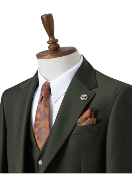 Erkek Takım Elbise, Mono Yaka, Blazer, Slımfıt, Haki Yeşil
