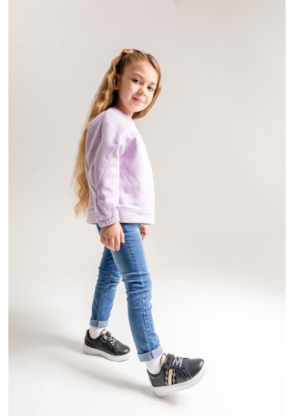 Kız Çocuk Siyah Hakiki Deri Anatomik Günlük Ayakkabı