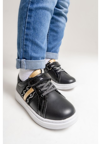 Kız Çocuk Siyah Hakiki Deri Anatomik Günlük Ayakkabı