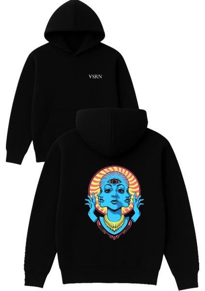 Mavi Kadınlar Tasarım Baskılı Oversize Siyah Kapüşonlu Sweatshirt