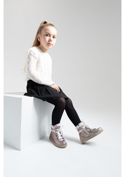 Kız Çocuk Vizon Simli Hakiki Deri Anatomik Günlük Bot