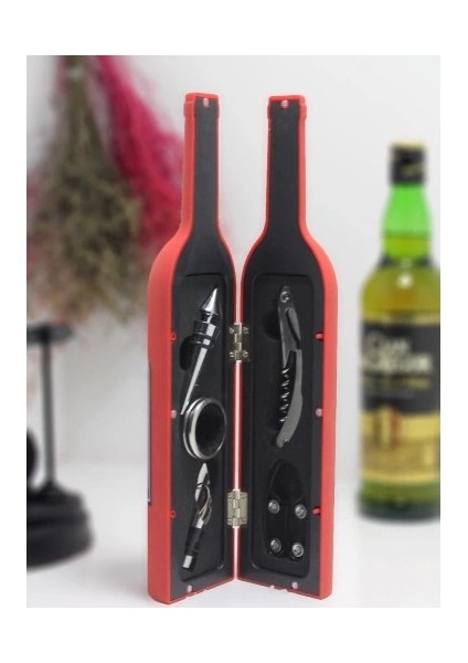 Şişe Tirbuşon Seti Büyük Boy Kırmızı