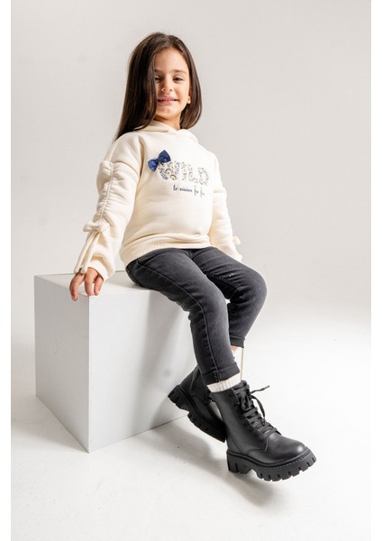 Kız Çocuk Siyah Hakiki Deri Anatomik Postal