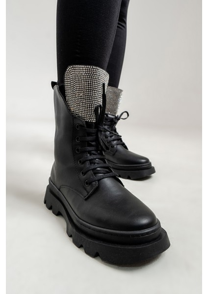 Kız Çocuk Siyah Anatomik Taşlı Günlük Bot