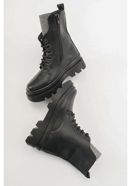 Kız Çocuk Siyah Anatomik Taşlı Günlük Bot