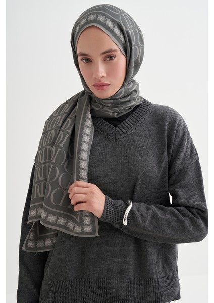 Vei Monogram Floş Şal Gri