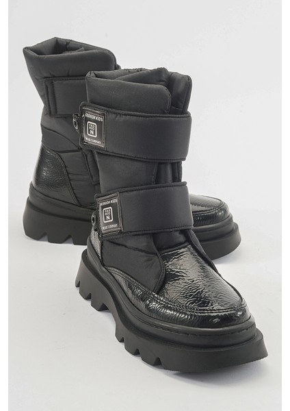 Kız Çocuk Siyah Rugan Deri Anatomik Günlük Bot