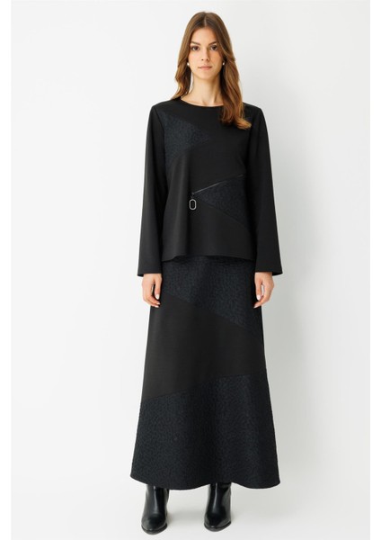 Patchli Etekli Takım Siyah