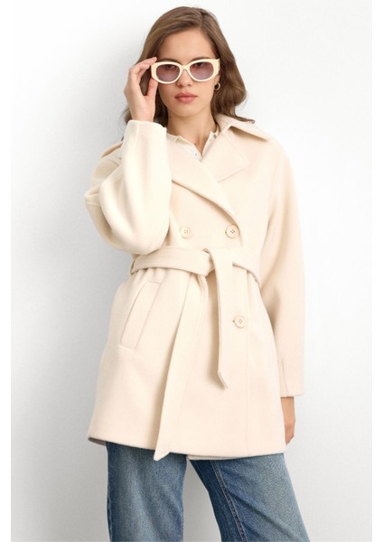 Apolet Detaylı Oversize Kısa Kaban EKRU 3149