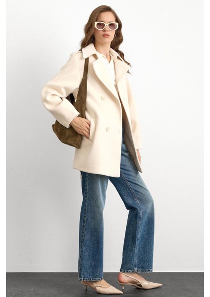 Apolet Detaylı Oversize Kısa Kaban EKRU 3149