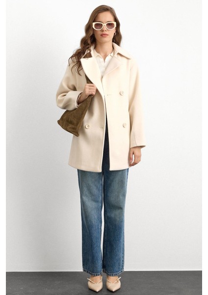 Apolet Detaylı Oversize Kısa Kaban EKRU 3149