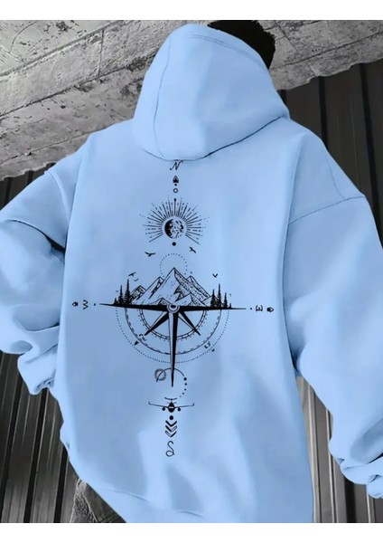 Punıx Büyük Beden Pusula Sırt Baskılı Kapüşonlu Kalın Kışlık 3 Iplik Battal Erkek Sweatshırt