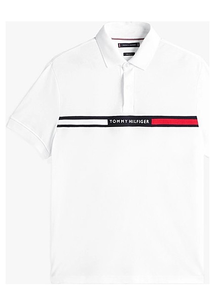 Erkek Regular Fit Göğsü Şeritli ve Yazılı Polo Yaka T-Shirt - Beyaz indirimleri