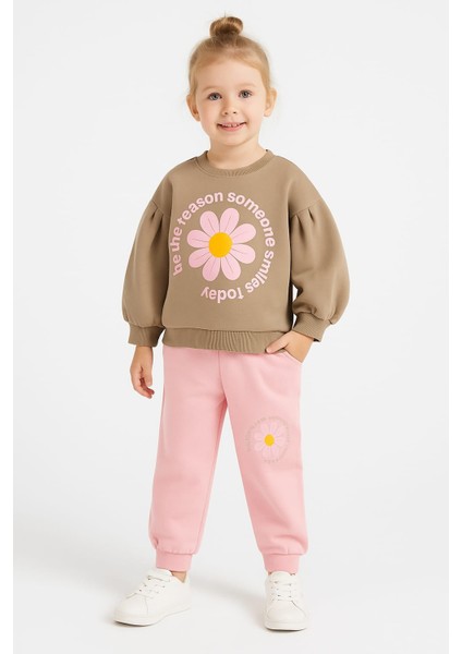 Papatya Desenli Karpuz Kol Detaylı Üç Ip Kız Çocuk Takım