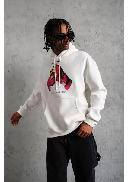 Erkek Eldiven Baskılı Kapüşonlu Sweat - Beyaz modelleri