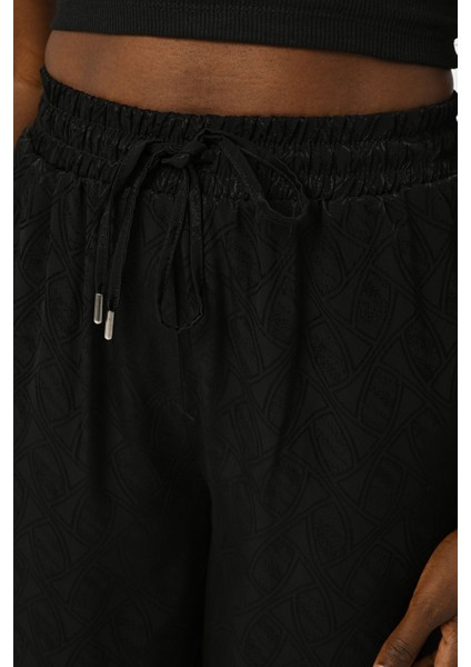 Kadın Beli Lastikli Bol Paça Siyah Desenli Pantolon fiyatları