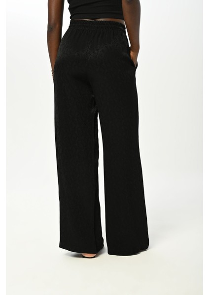 Kadın Beli Lastikli Bol Paça Siyah Desenli Pantolon modelleri