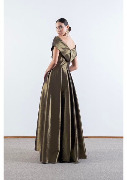 Rinetto Madonna Yaka Kloş Uzun Abiye Elbise Yağ Yeşili fırsatları