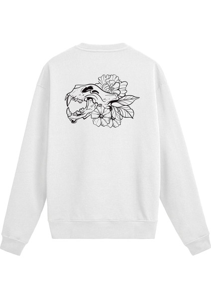 Sırt Baskılı Çiçekli Hayvan Kafatası Tasarımlı Sweatshirt