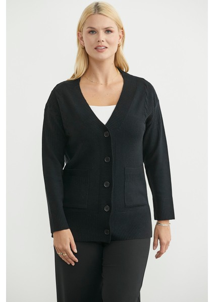 Oversize Cepli Triko Hırka - Siyah modelleri