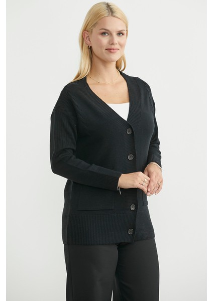 Oversize Cepli Triko Hırka - Siyah fırsatları