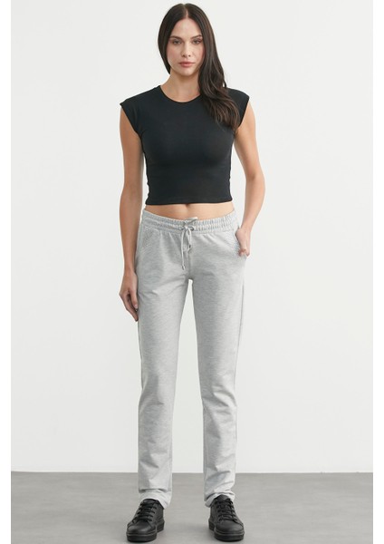 Taş Detaylı Cepli Eşofman Altı - Gri