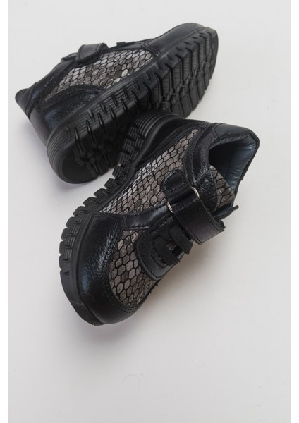 Kız Çocuk Siyah Hakiki Deri Günlük Çocuk Ayakkabı