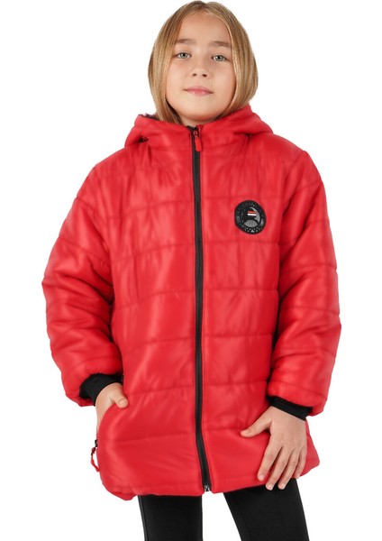 İçi Kürklü Su ve Rüzgar Geçirmez Kapüşonlu Kız Çocuk Mont