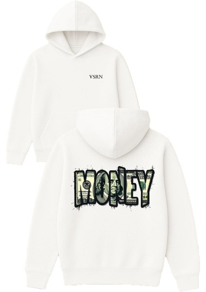 Dolır Baskılı Tasarım Baskılı Oversize Beyaz Kapüşonlu Sweatshirt